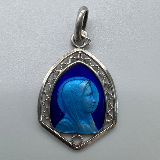 Médaille religieuse ancienne « Sainte Vierge » en argent emaillé
