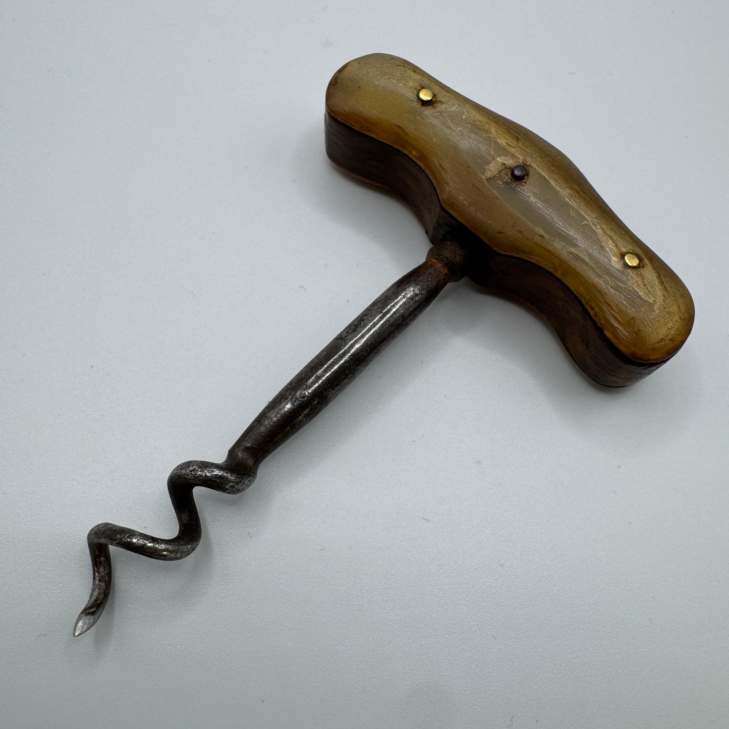 Tire bouchon ancien bronze acier, corne et bois