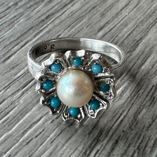 Bague ancienne en argent et perle