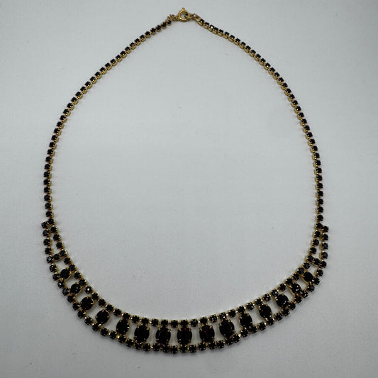 Collier vintage en métal doré et verroterie