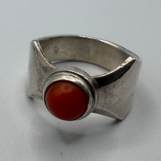 Bague ancienne art deco - argent massif et corail