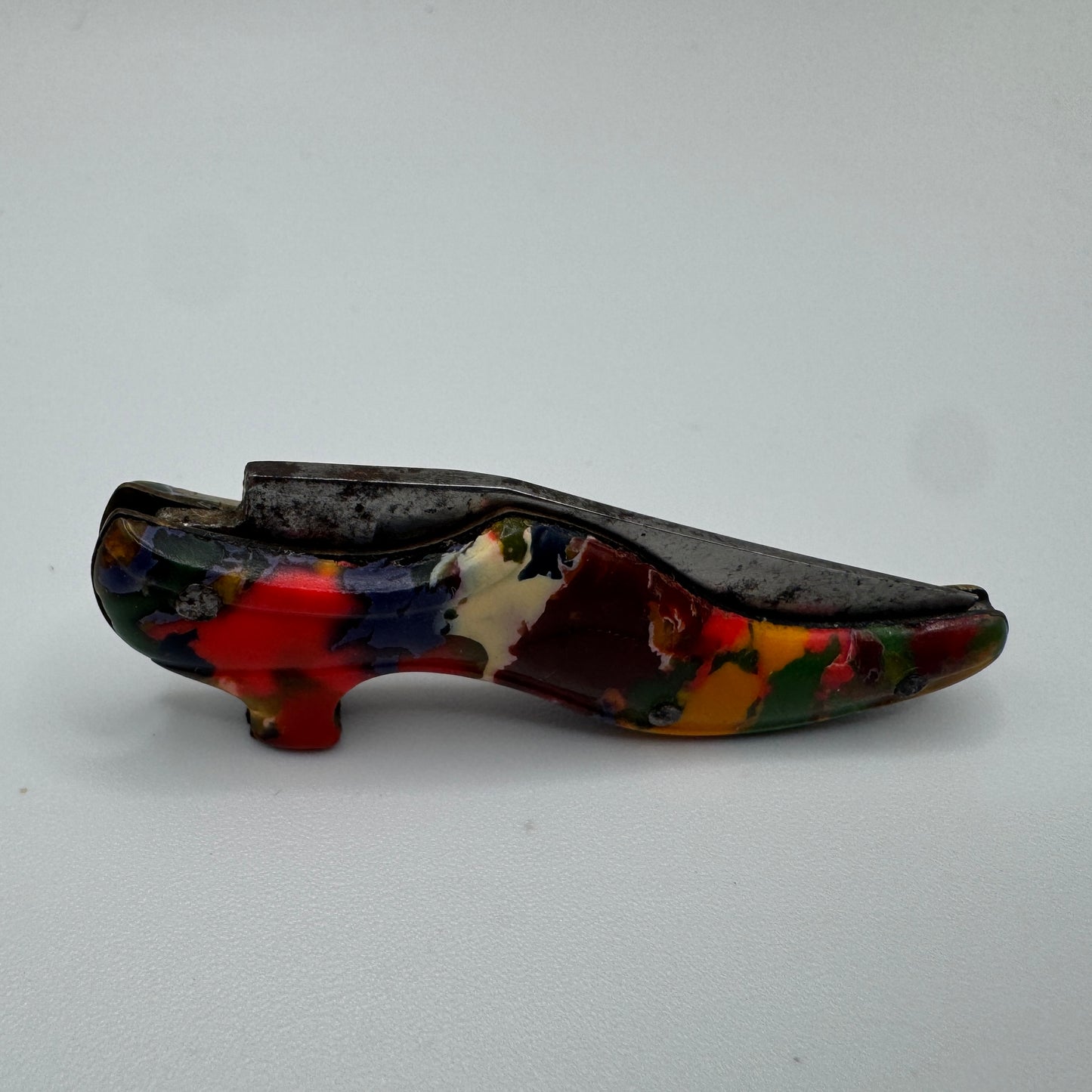 Couteau pliant ancien multicolore vers 1930 - forme soulier