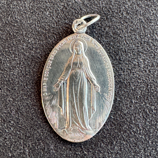Médaille religieuse ancienne en argent « Sainte Vierge Marie »