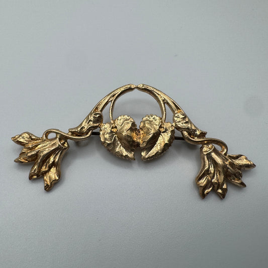 Broche ancienne Art Nouveau dorée - motif floral feuillagé