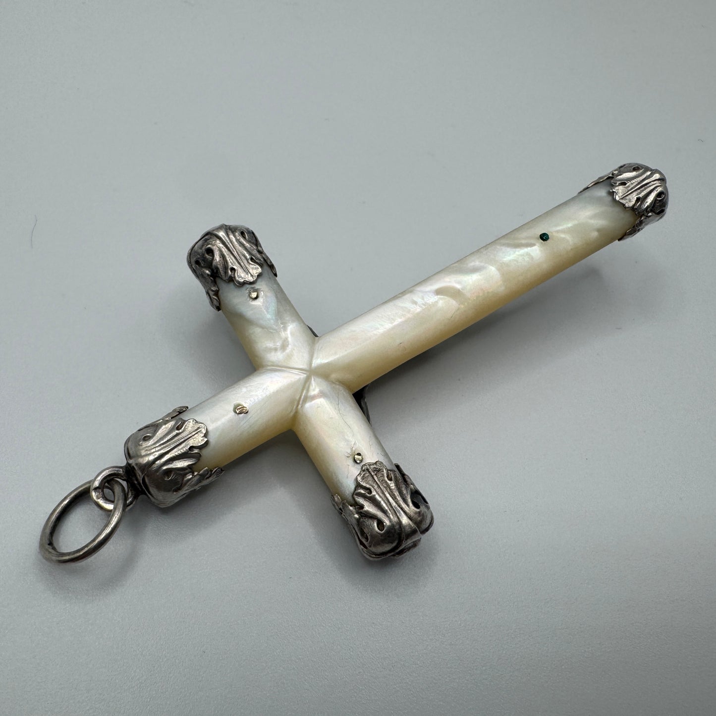 grande Croix crucifix ancien - argent et nacre