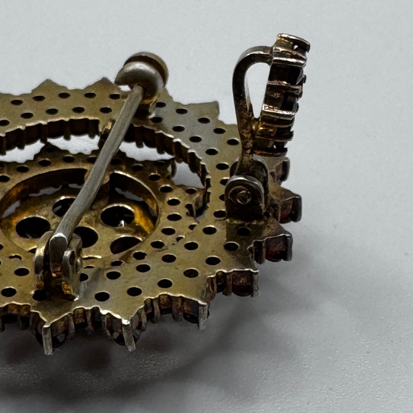 Superbe broche pendentif ancien - argent massif vermeil et grenats