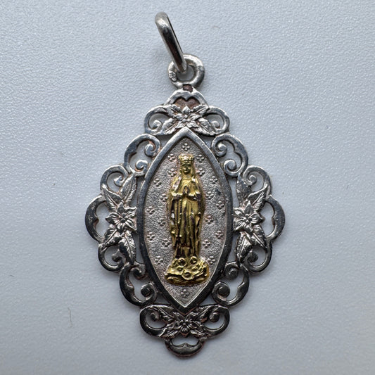 Superbe Médaille religieuse ancienne -  « Sainte Vierge » - argent et or