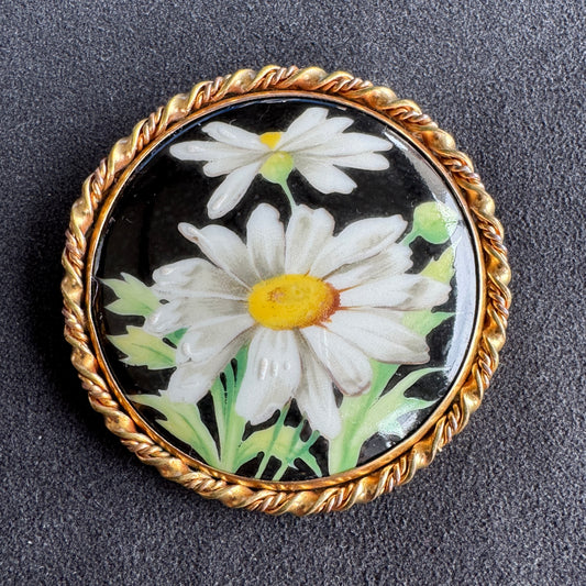 Broche ancienne porcelaine de Limoges « décor aux marguerites »