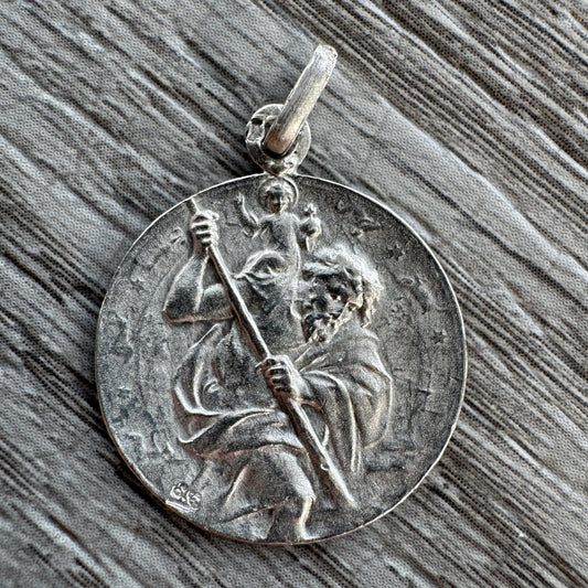 Médaille religieuse ancienne en argent - Saint Christophe
