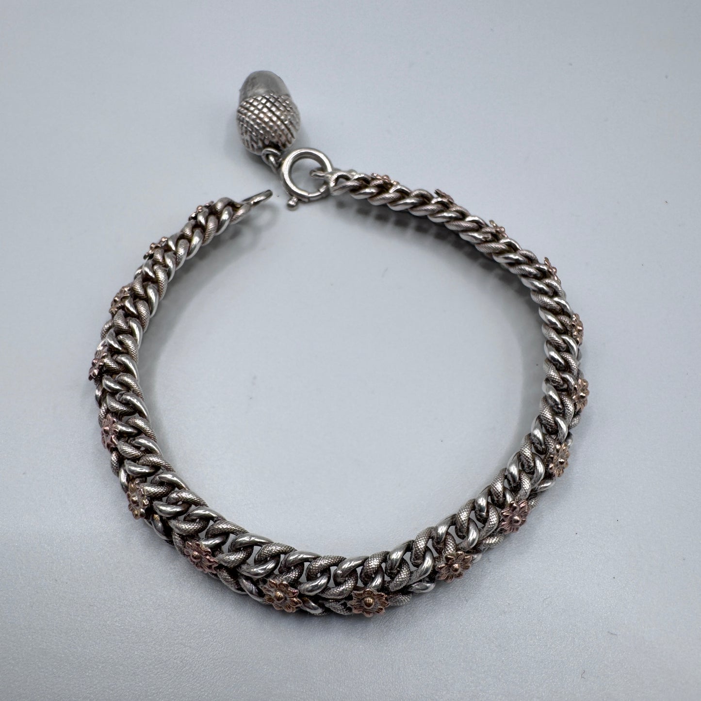 Bracelet ancien vers 1900 en argent massif et vermeil