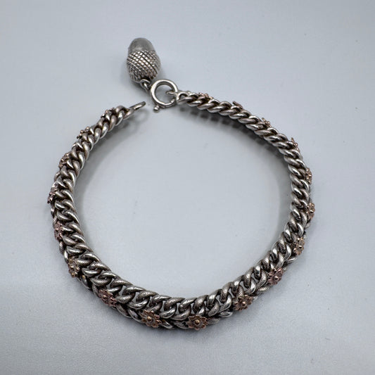 Bracelet ancien vers 1900 en argent massif et vermeil