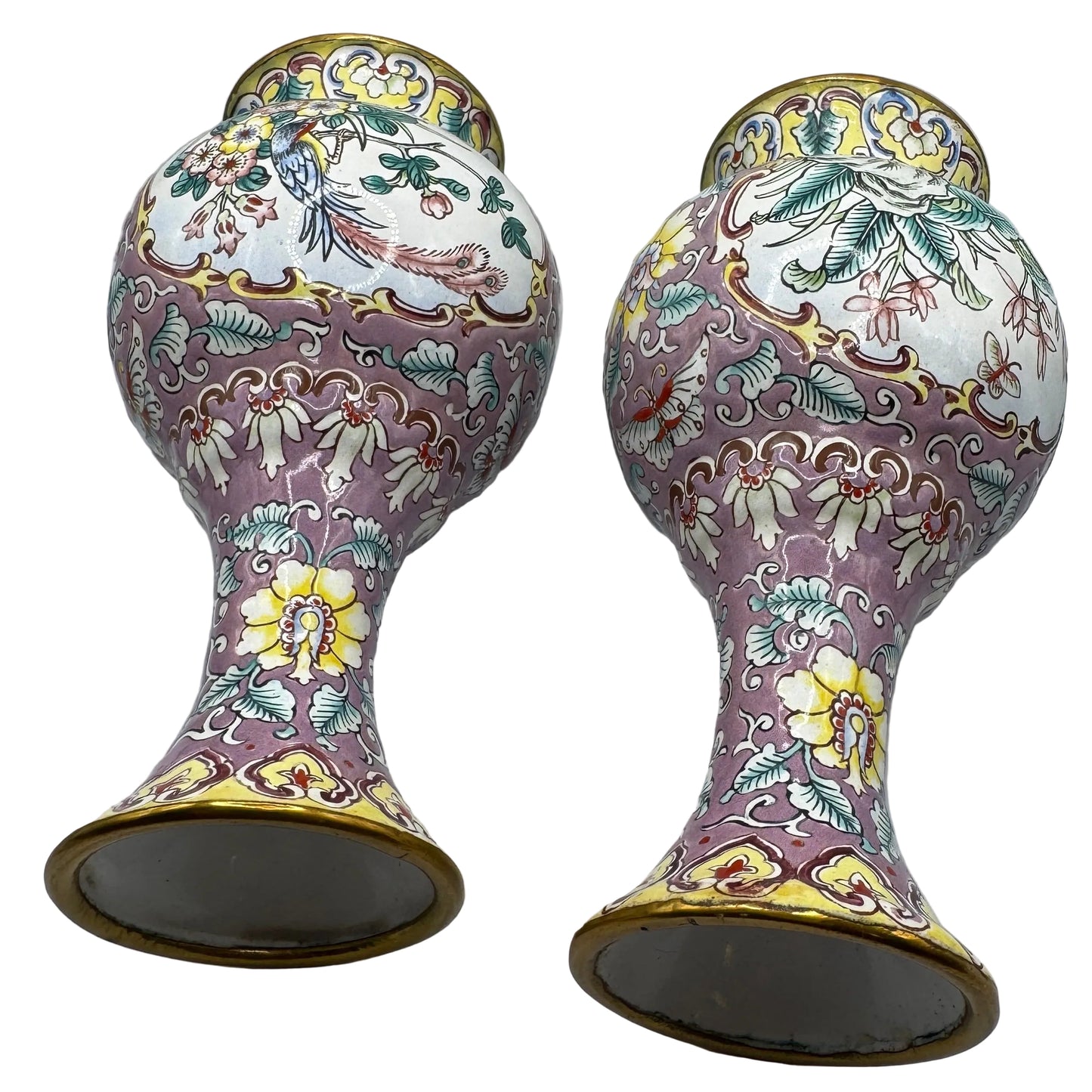 Paire de vases vintage asiatique - laiton émaillé