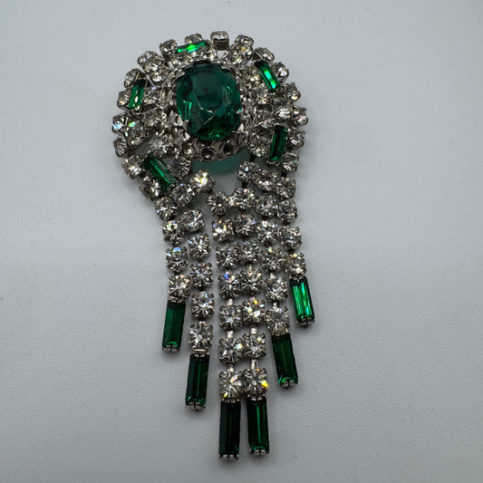 Broche ancienne Vintage - métal argenté et verroterie