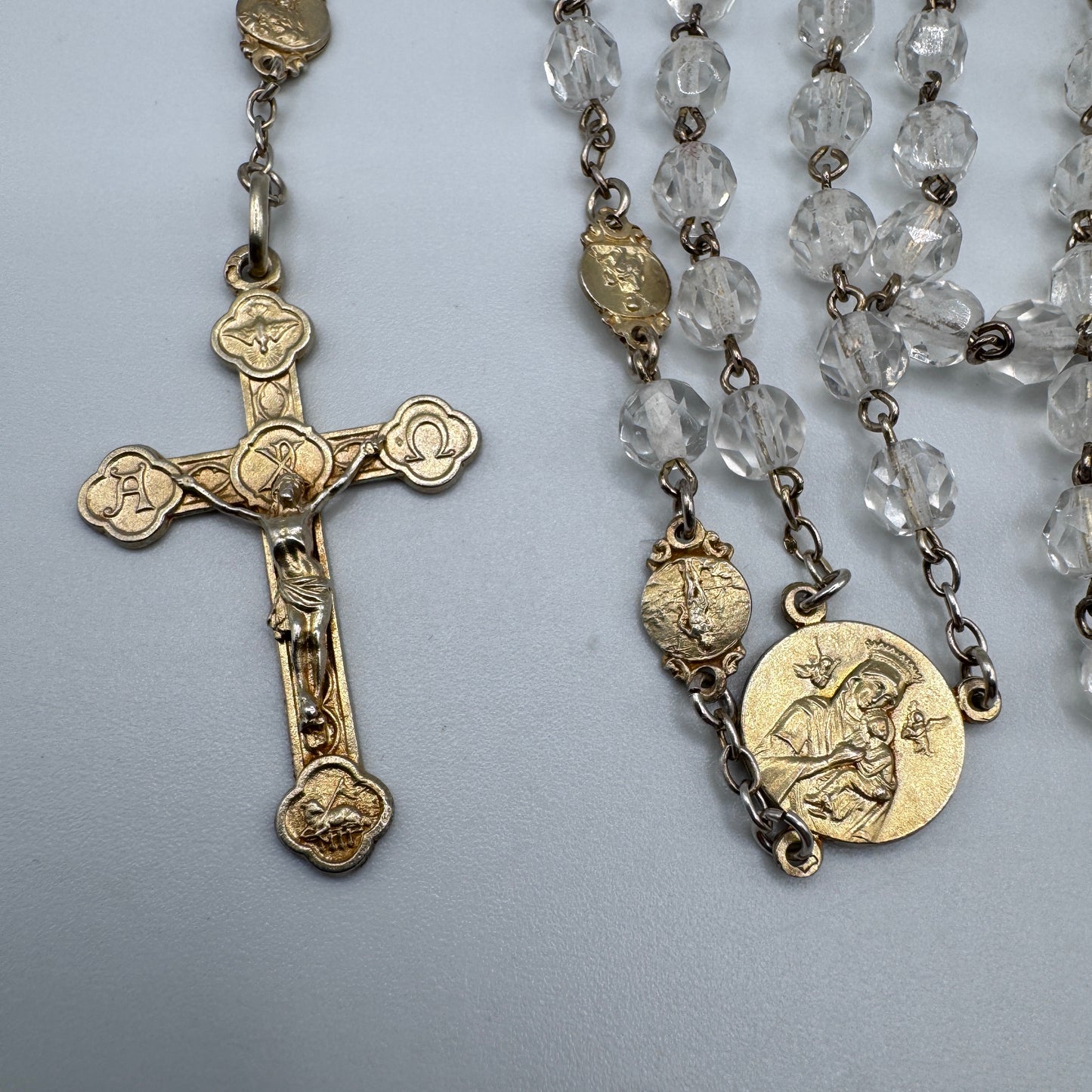 Superbe Chapelet ancien en argent vermeil et perles cristal
