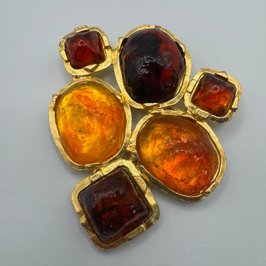 Broche créateur Vintage - métal doré et pâte de verre