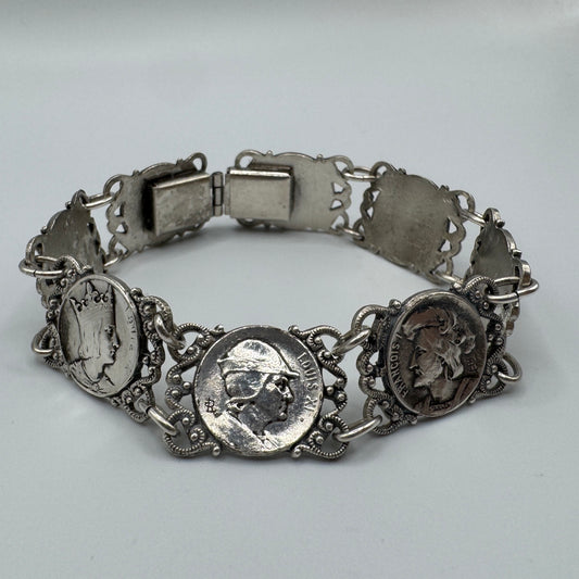 Bracelet ancien Souvenir « Rois de France » métal argenté