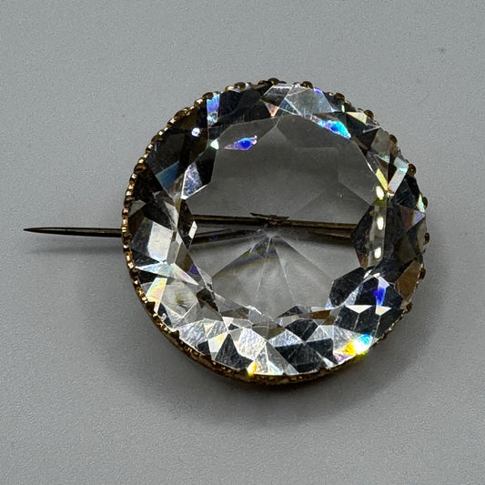 Broche ancienne - métal doré et verroterie