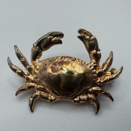 Broche ancienne crabe doré - bijou animalier