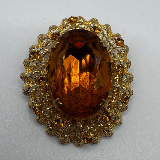 Broche ancienne Vintage - métal doré et verroterie