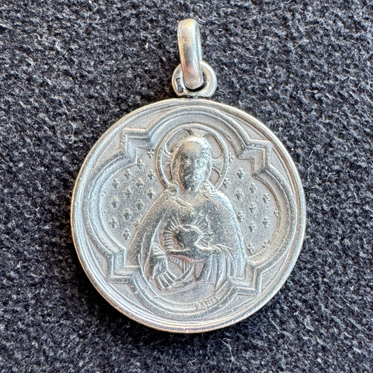 Médaille religieuse ancienne en argent « cœur de Jesus »