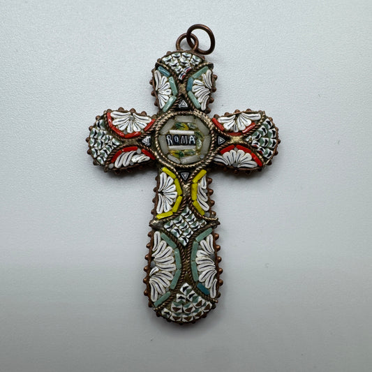 Croix ancienne En Micro Mosaïque ROMA Italie