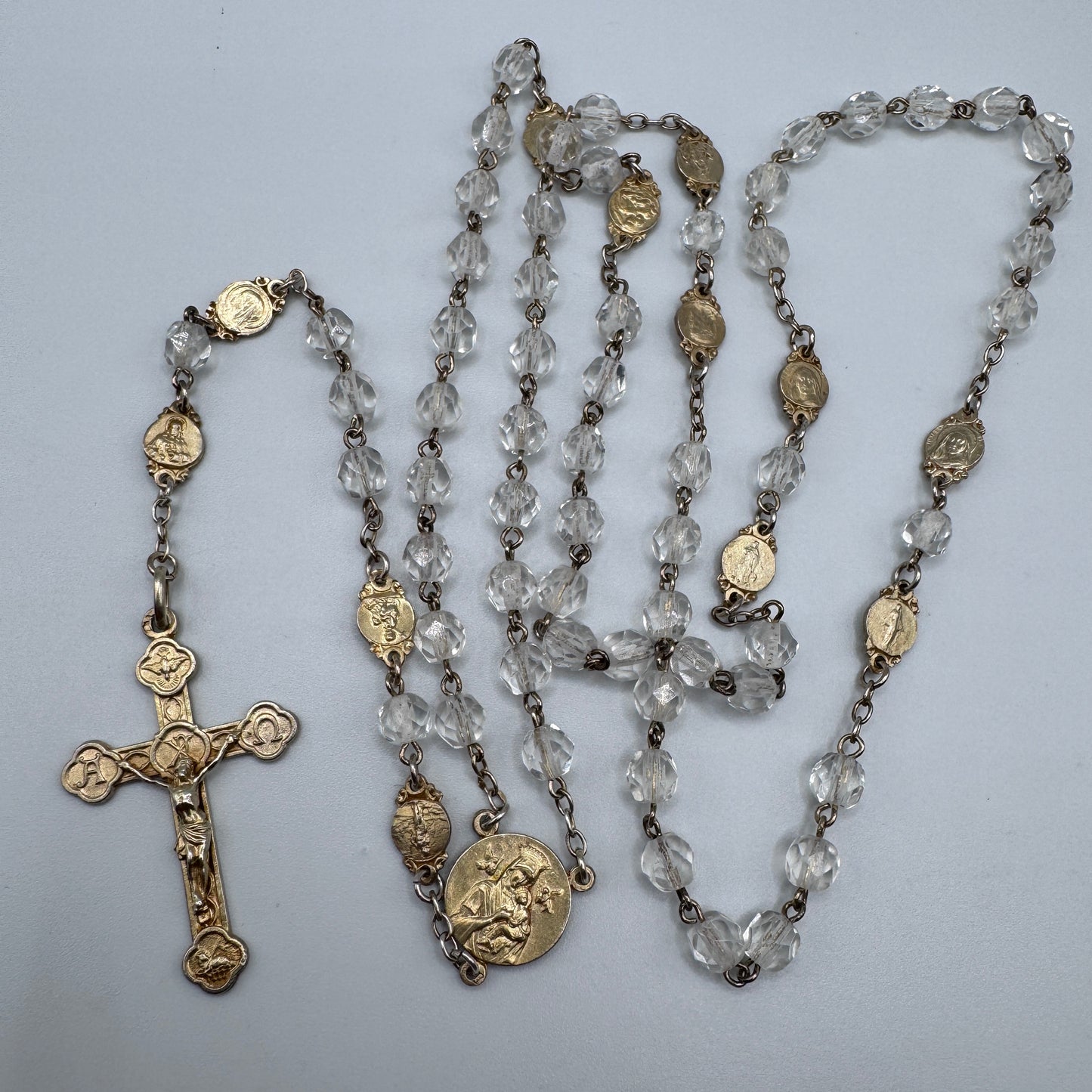 Superbe Chapelet ancien en argent vermeil et perles cristal