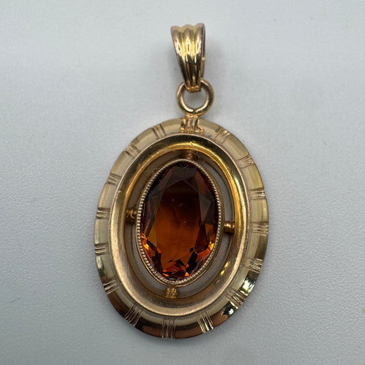 Pendentif ancien Art Déco - plaque or et pierre