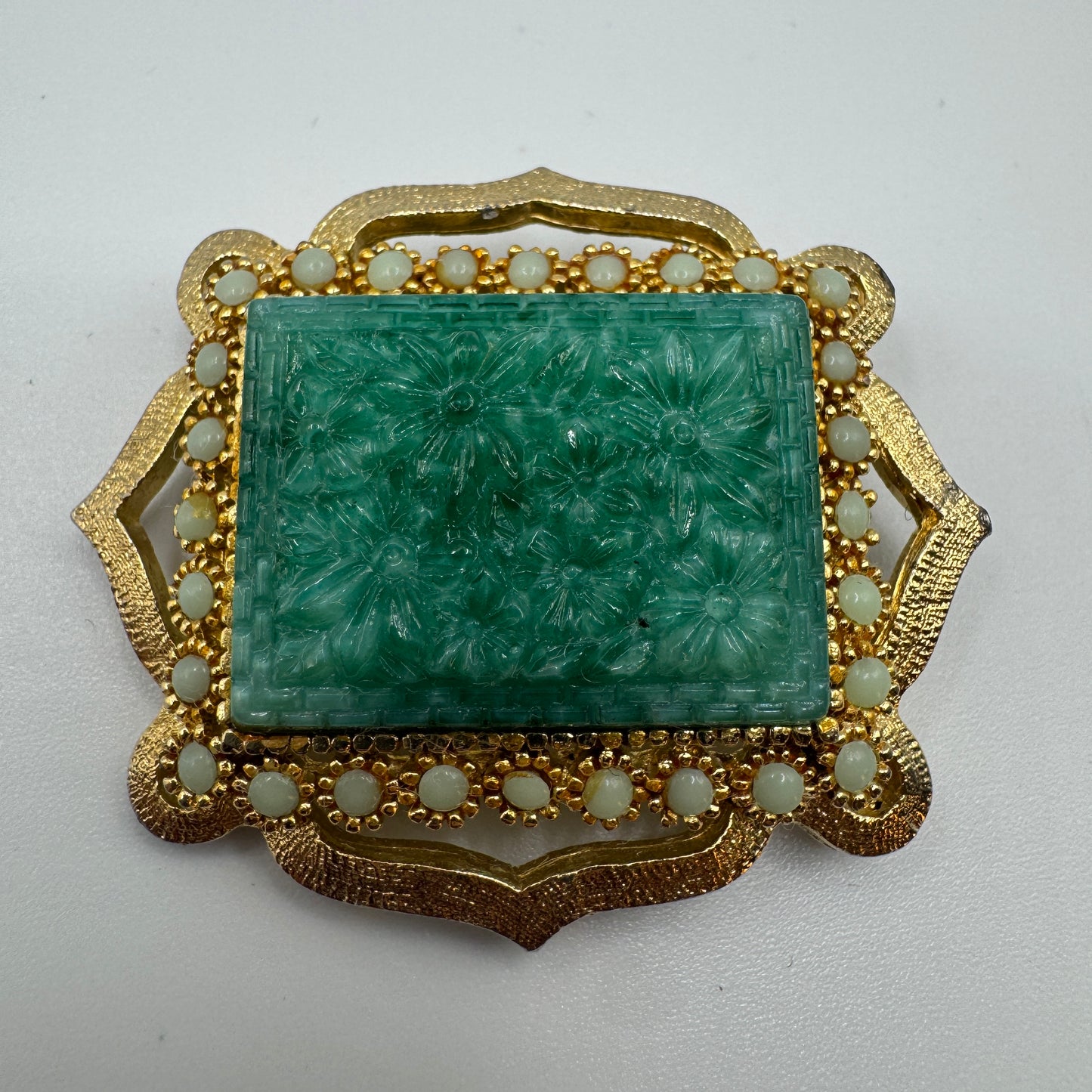 Broche ancienne Vintage - métal doré et pâte de verre