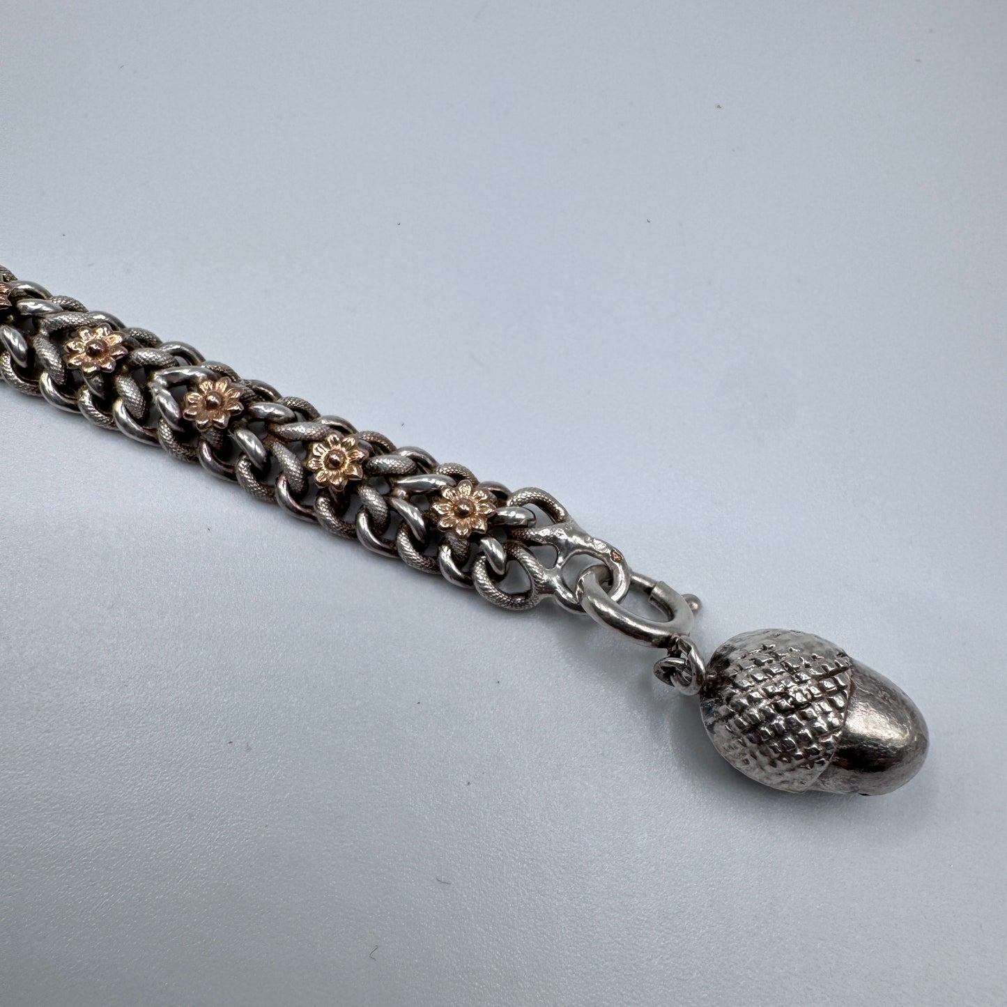 Bracelet ancien vers 1900 en argent massif et vermeil