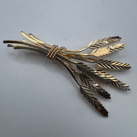 Broche ancienne en plaqué or - Épis de blé