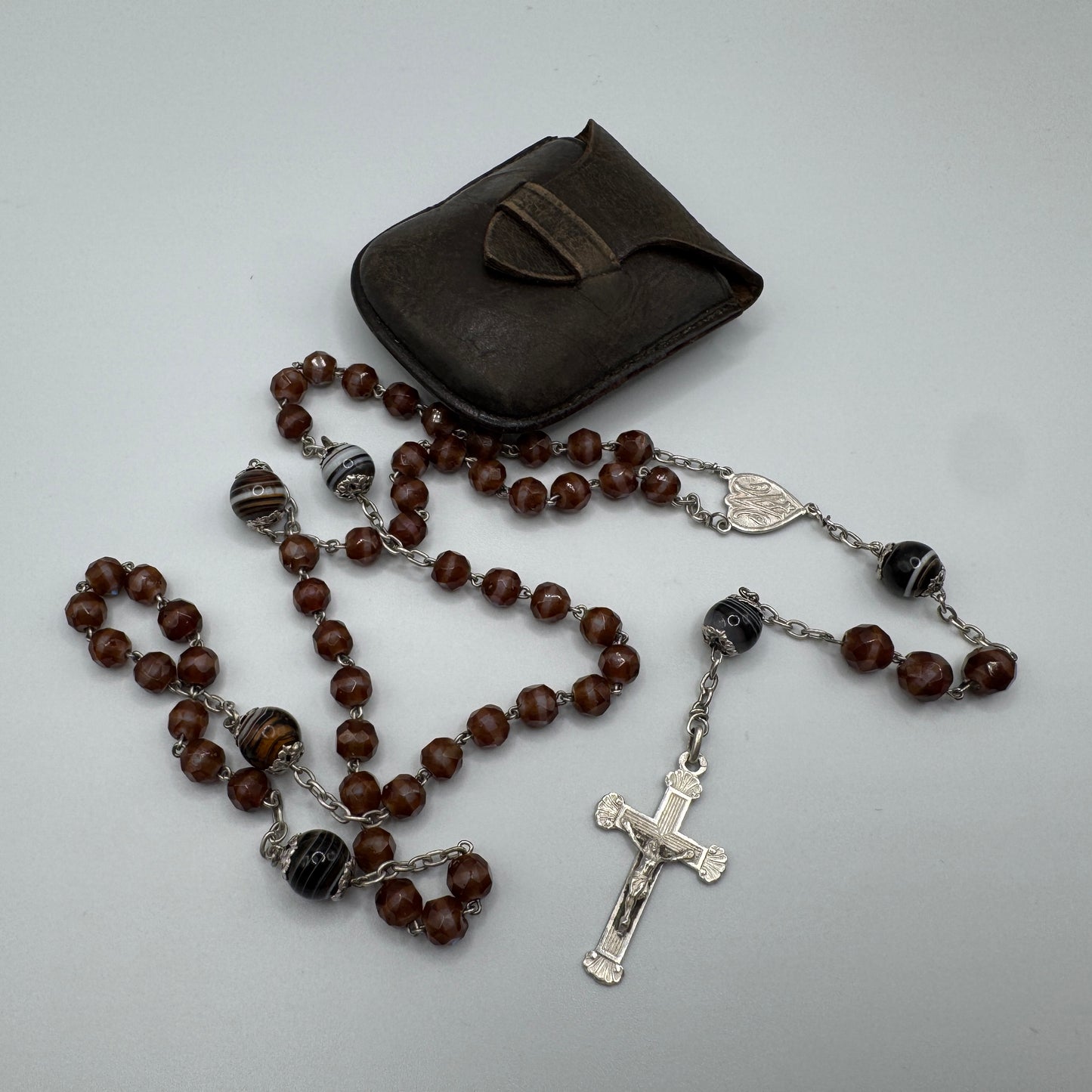 Rare Chapelet ancien XIXe en argent et perles pâte de verre