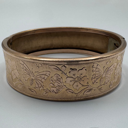 Bracelet ancien plaqué or Art Nouveau - décor au papillons