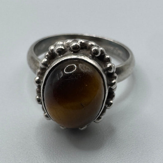 Bague en argent et pierre œil de tigre