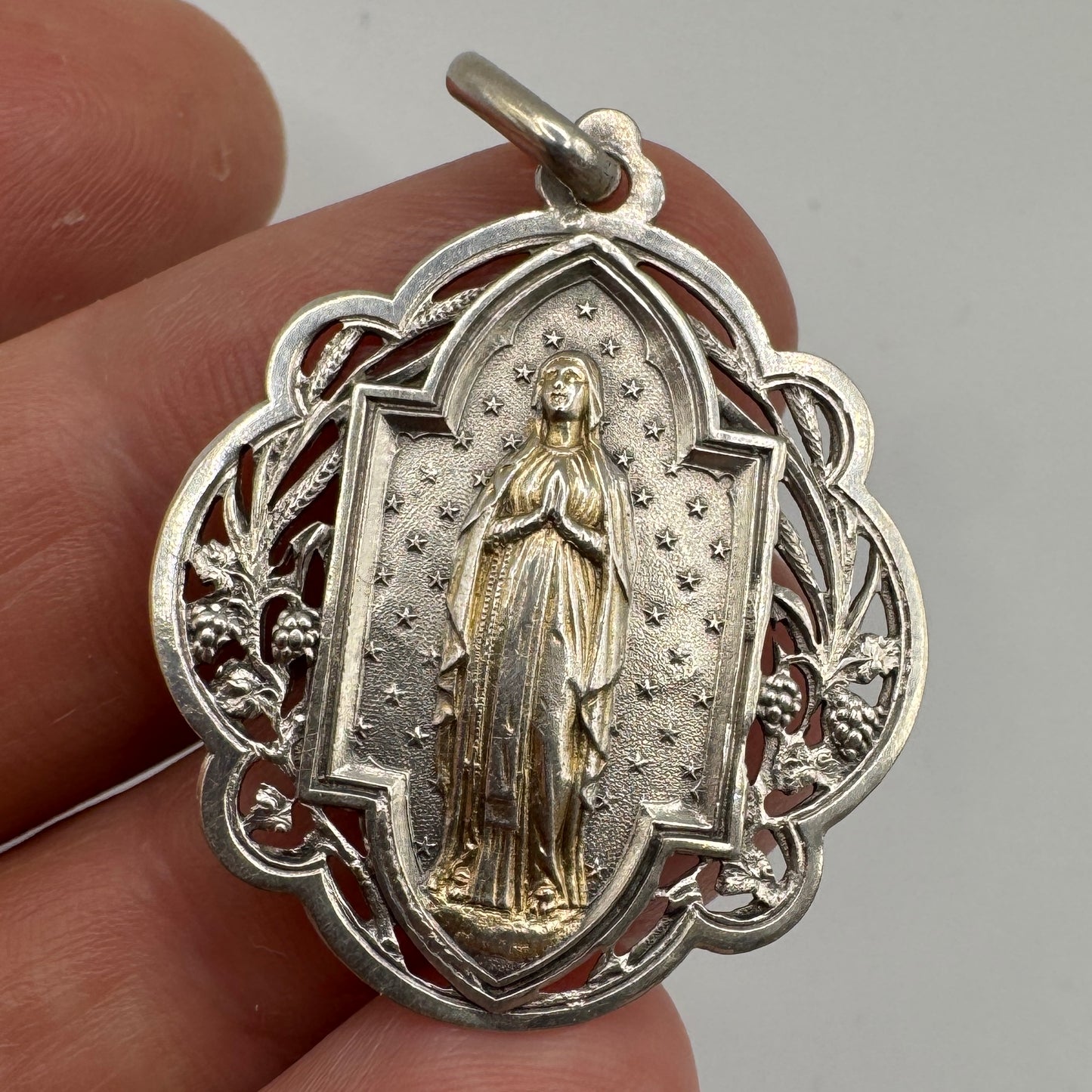 Grande Médaille religieuse ancienne « Sainte vierge » - argent massif
