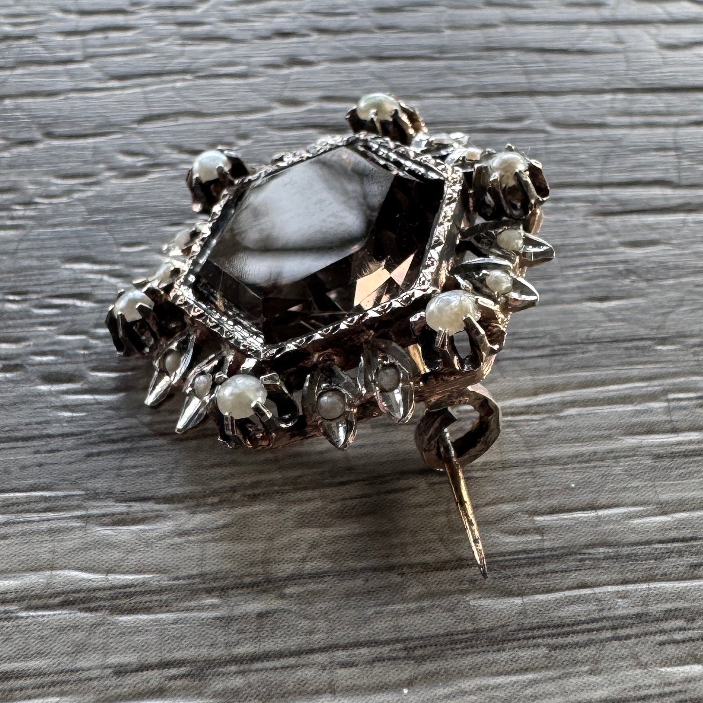 Broche ancienne en argent et cabochon verre taillé - vers 1900