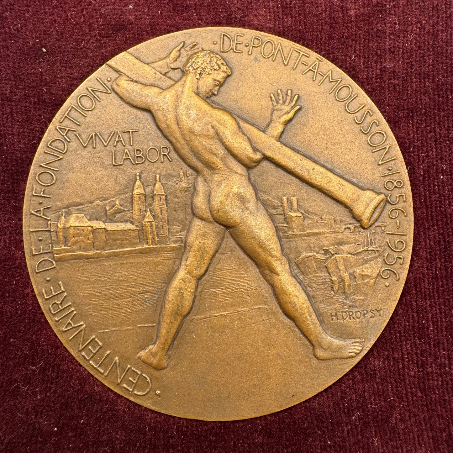 Médaille artistique en bronze « centenaire de la fondation de Pont a Mousson 1856/1956 » par Dropsy