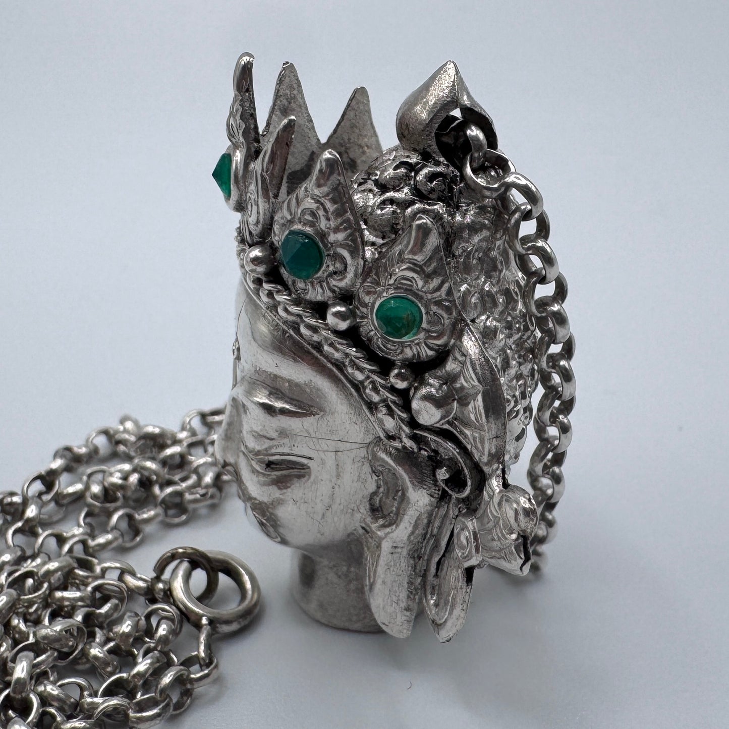 Rare grand Pendentif et chaîne ancien INDOCHINE - argent massif