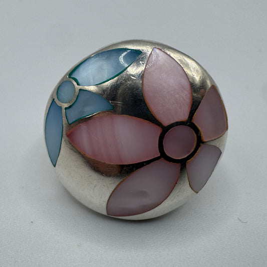 Grosse Bague en argent et nacre