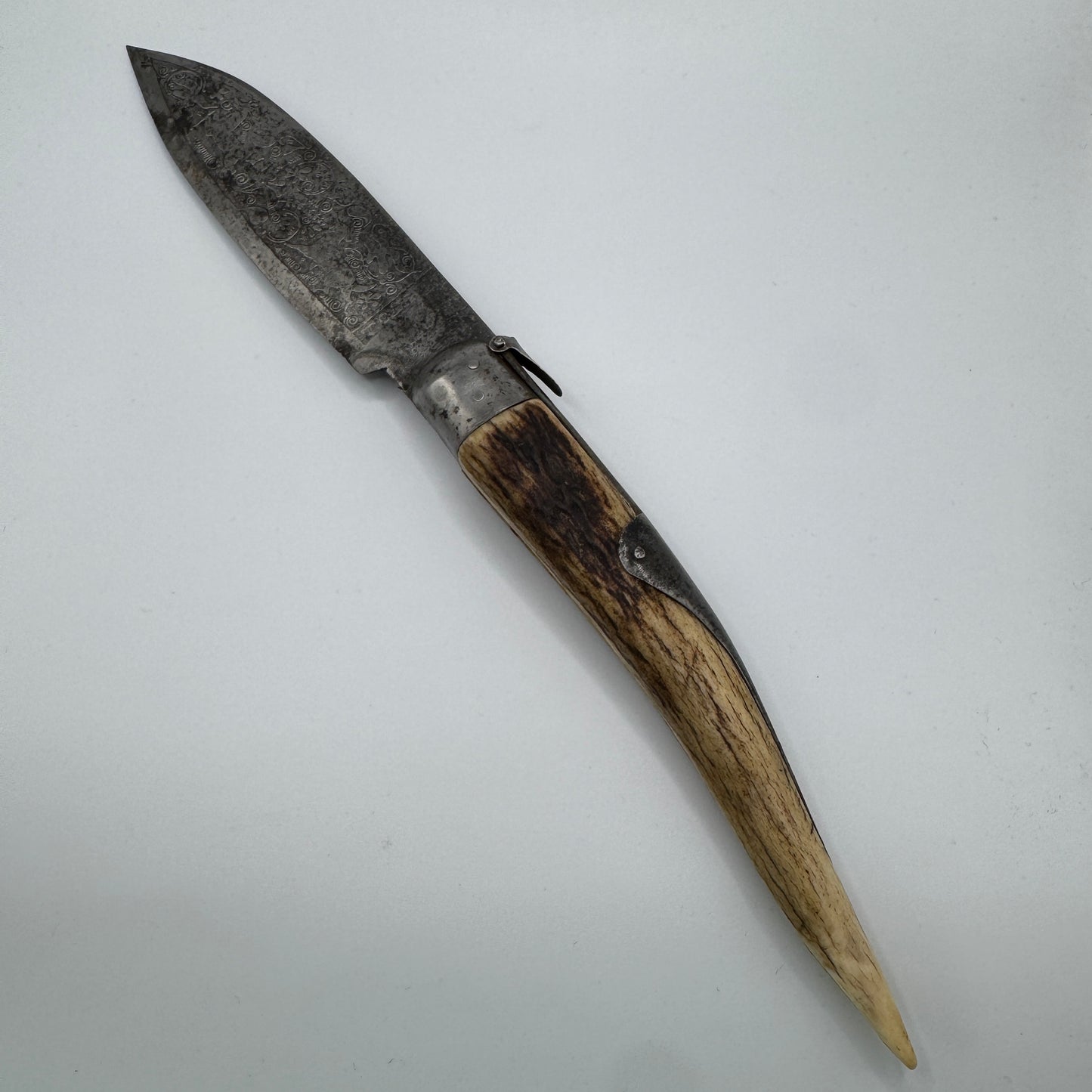 Rare grand Couteau pliant ancien XIXe Albacete/Navaja - « chasse au cerf »