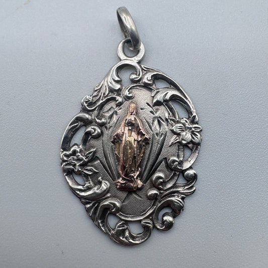 Medaille religieuse ancienne « Sainte Vierge » - argent massif et or