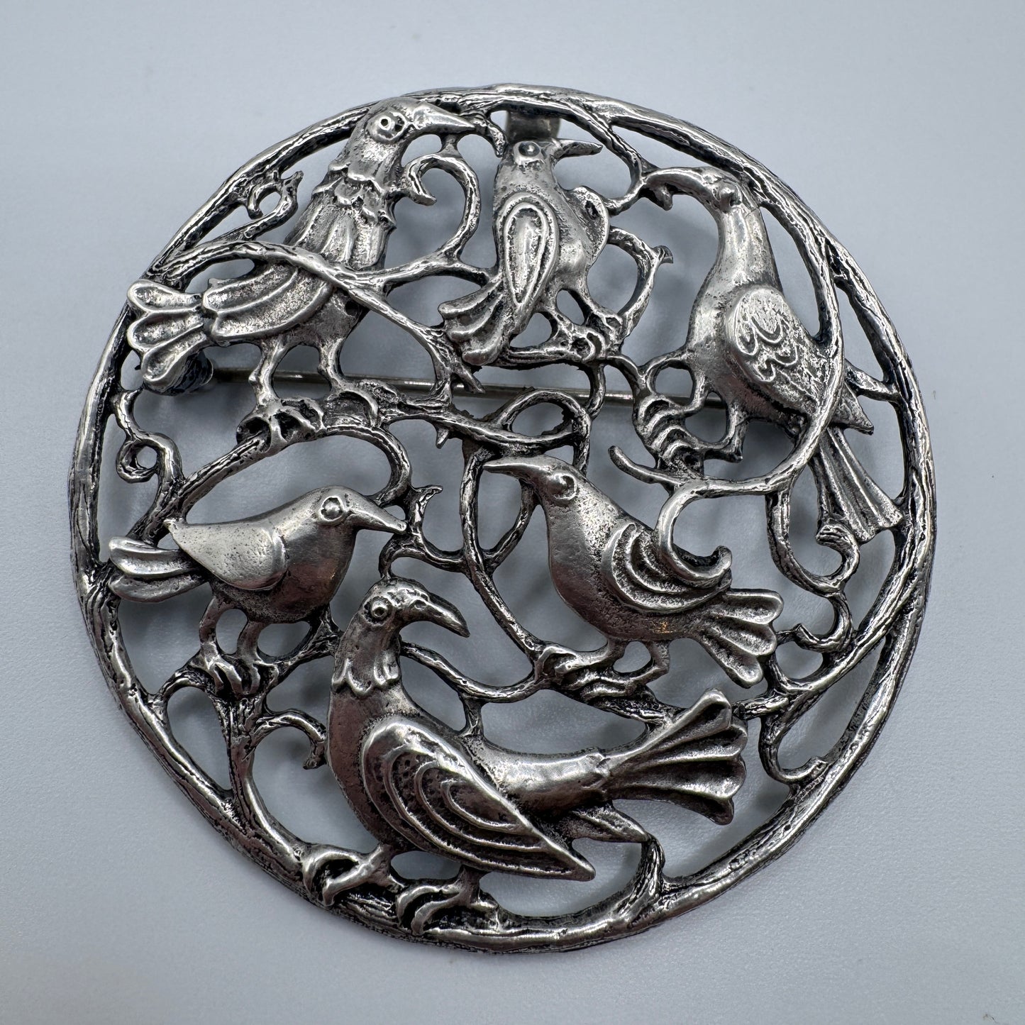 Grande Broche ancienne TOULHOAT « la volière » - argent massif