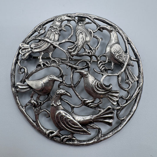 Grande Broche ancienne TOULHOAT « la volière » - argent massif