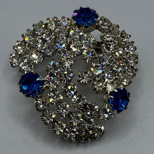 Broche ancienne Vintage - métal argenté et verroterie