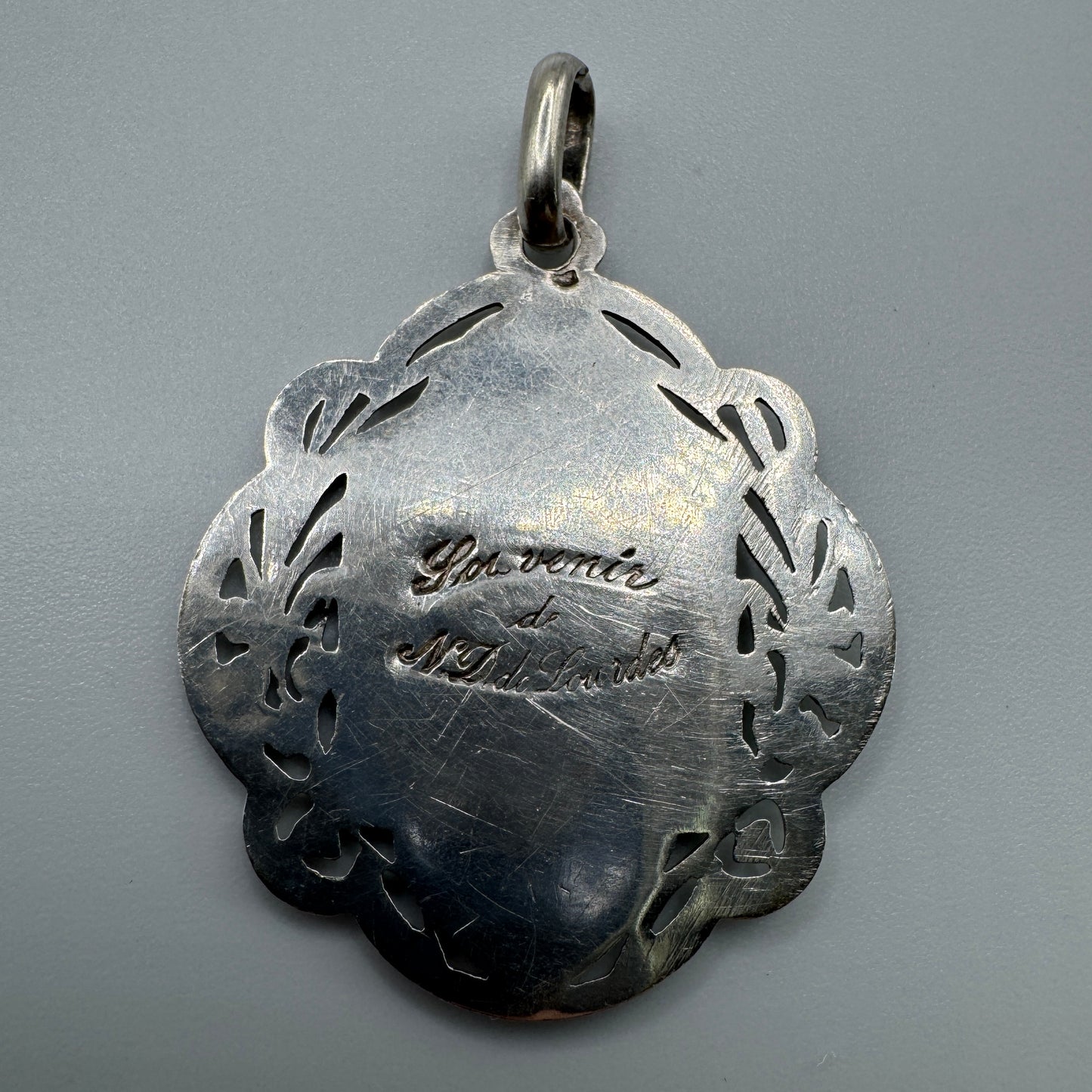 Grande Médaille religieuse ancienne « Sainte vierge » - argent massif