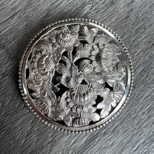 Broche ancienne FLAM « fleurs » en argent
