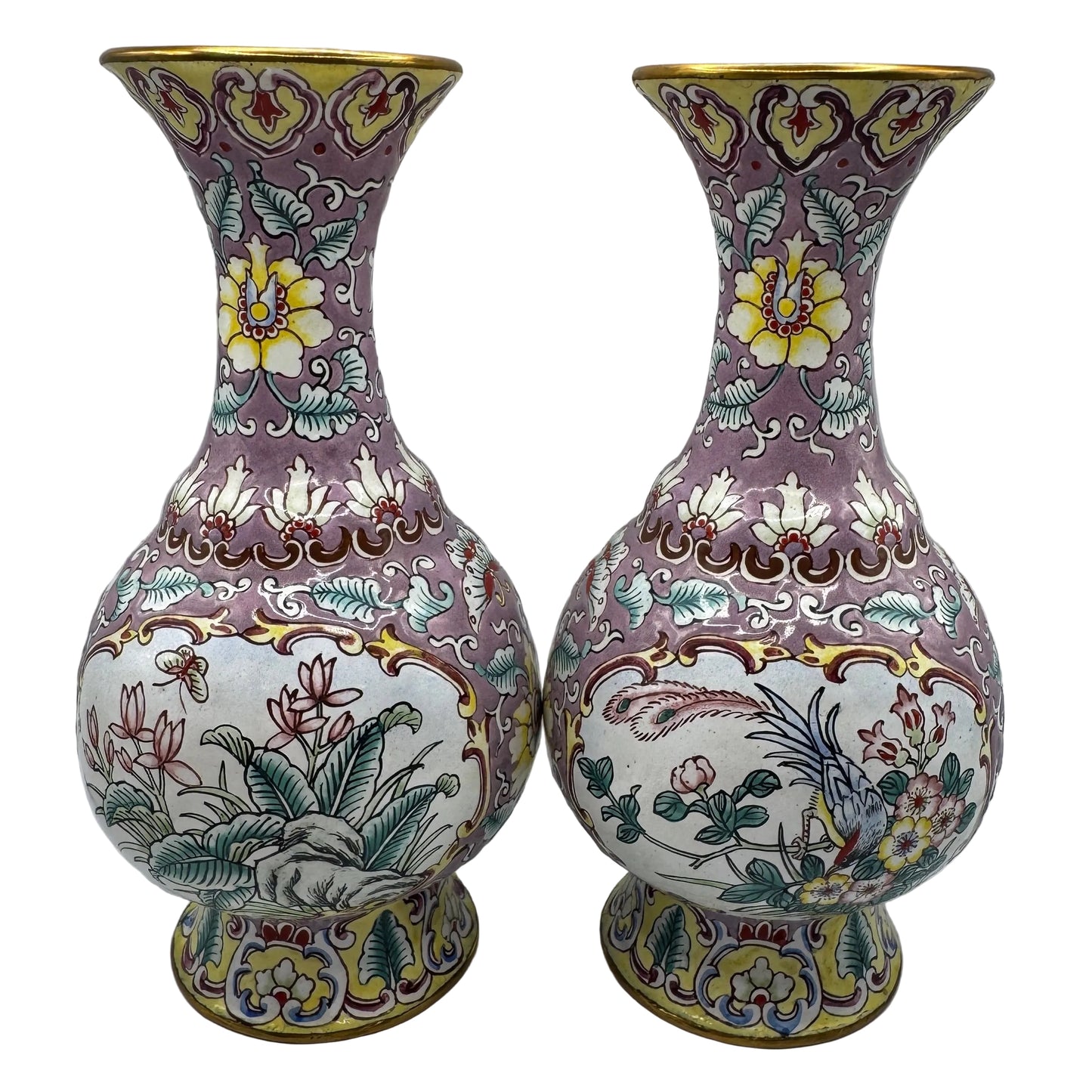 Paire de vases vintage asiatique - laiton émaillé