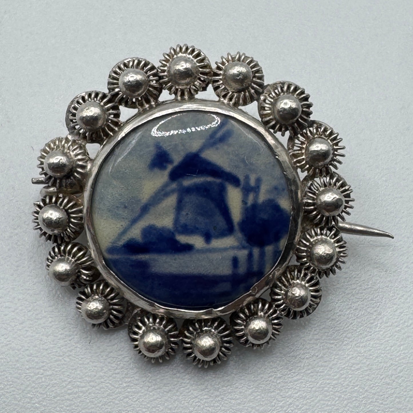 Broche ancienne Hollandaise - argent et porcelaine