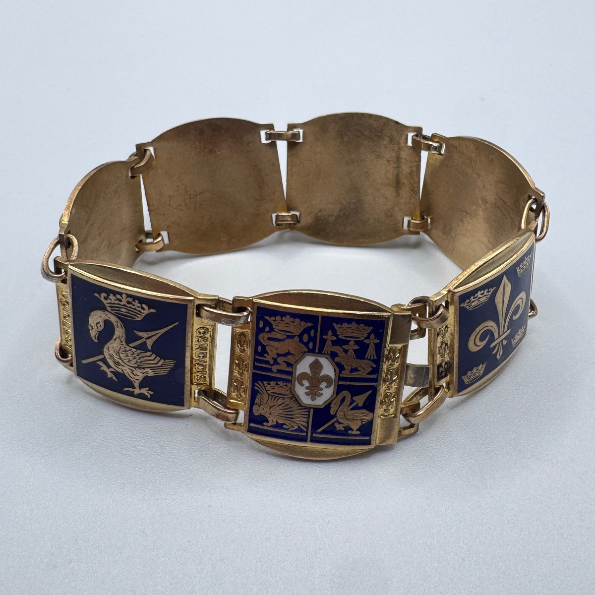 Rare Bracelet ancien Souvenir de Bretagne « armoiries de Bretagne - Sainte Anne » - bronze émaillé