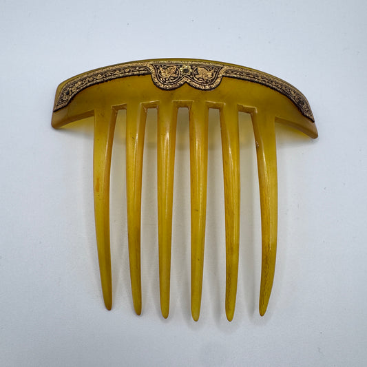Peigne à cheveux art deco - celluloïd et métal damasquiné