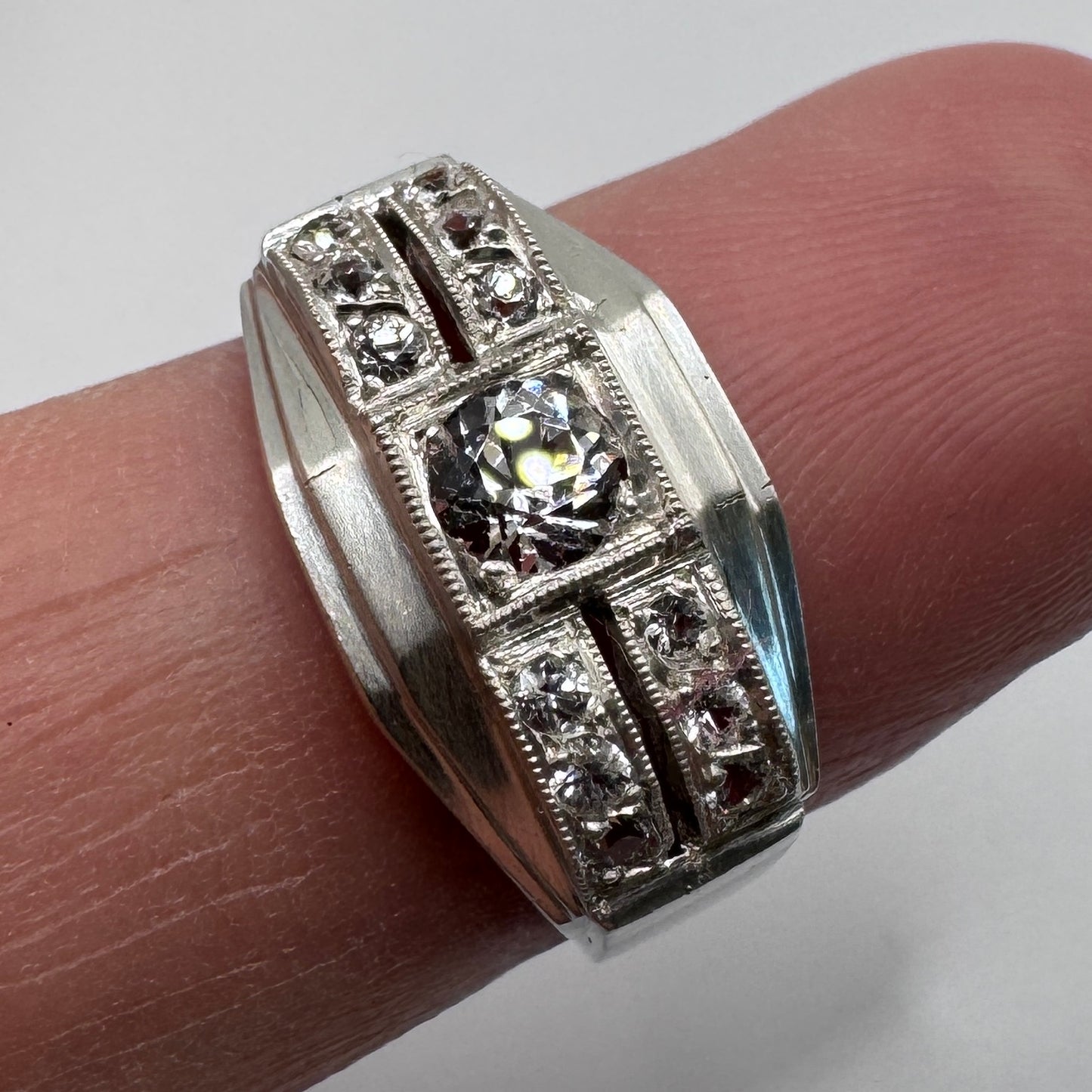 Superbe bague ancienne Art Deco argent massif - neuf stock ancien bijoutier